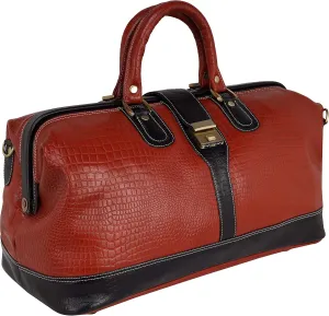 Full Grain Leather Duffel Luggage Travel Bag For Men And Women Travelling Holiday Overnight Weekend Cabin Duffel Foldable (Combination Croc Tan)