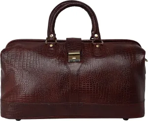 Full Grain Leather Duffel Luggage Travel Bag For Men And Women Travelling Holiday Overnight Weekend Cabin Duffel Foldable (Croc Brown)