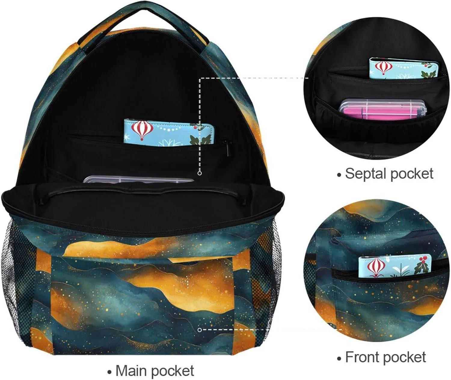 Fun Backpack for Teacher Nurse Fashion Stylish Travel Bags with Chest Strap for College Work Orange Navy Blue Sage Green