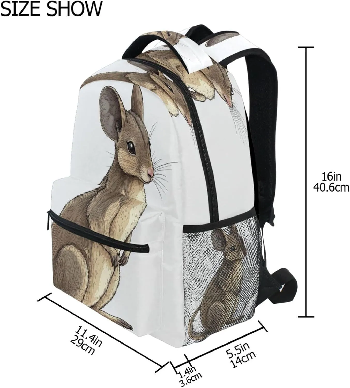 Fun Backpack for Teenager Waterproof Backpack with Chest Strap Gift Men & Women Cartoon Macropodidae White