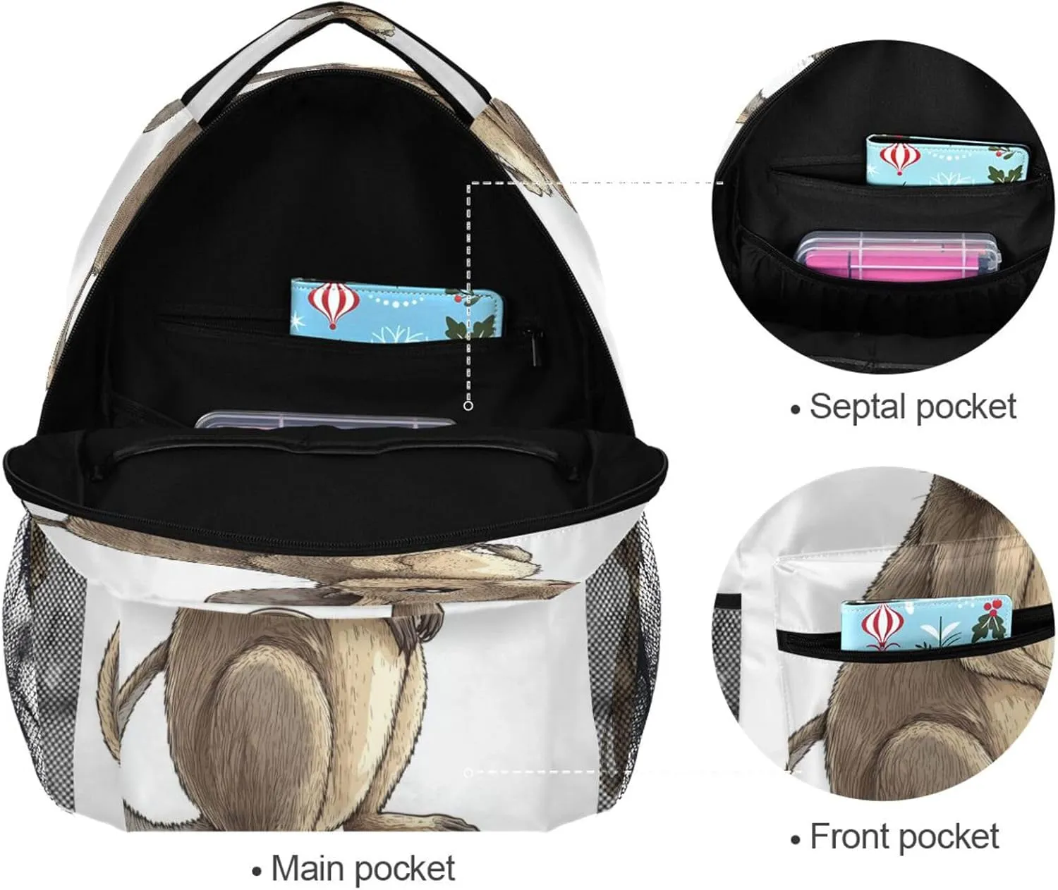 Fun Backpack for Teenager Waterproof Backpack with Chest Strap Gift Men & Women Cartoon Macropodidae White