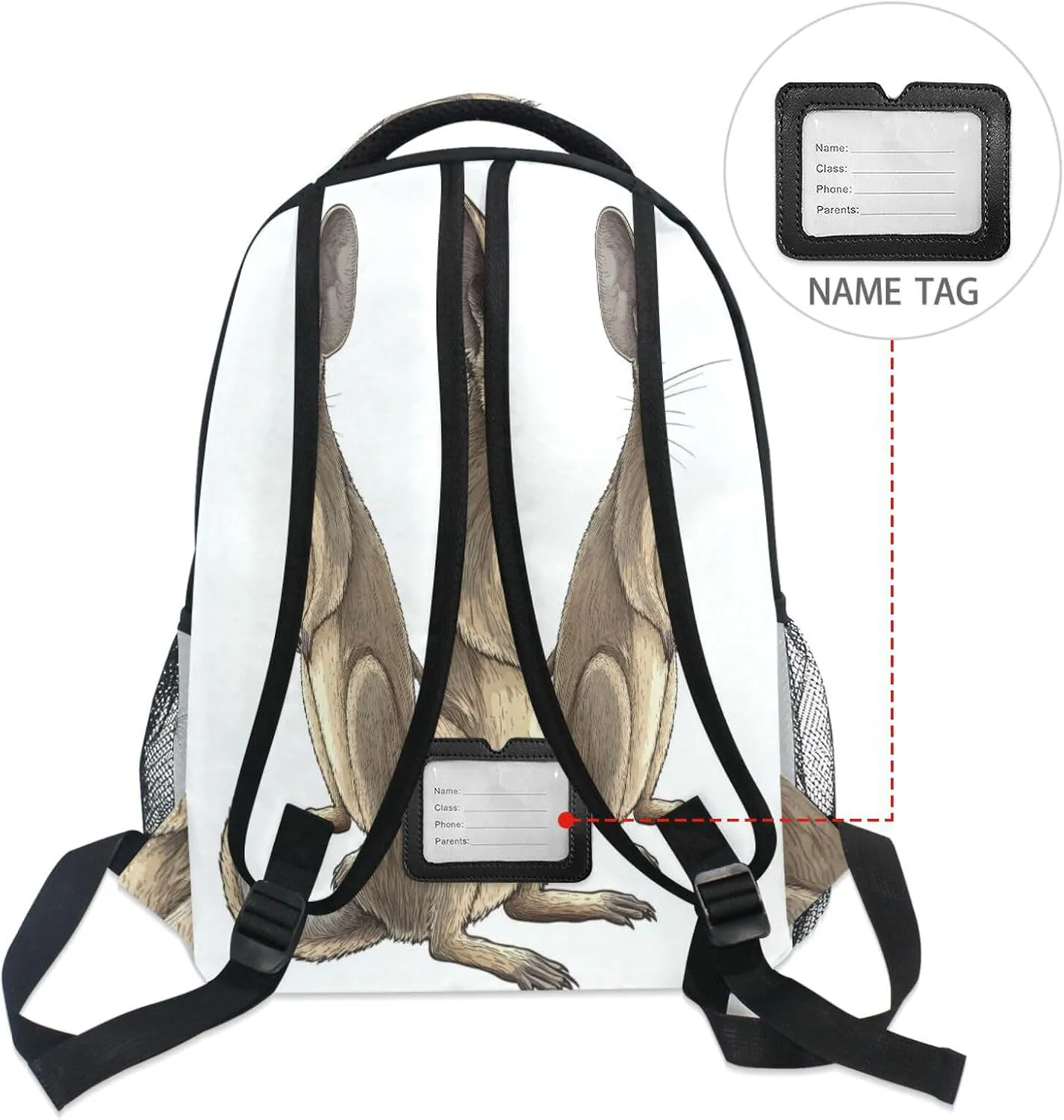 Fun Backpack for Teenager Waterproof Backpack with Chest Strap Gift Men & Women Cartoon Macropodidae White