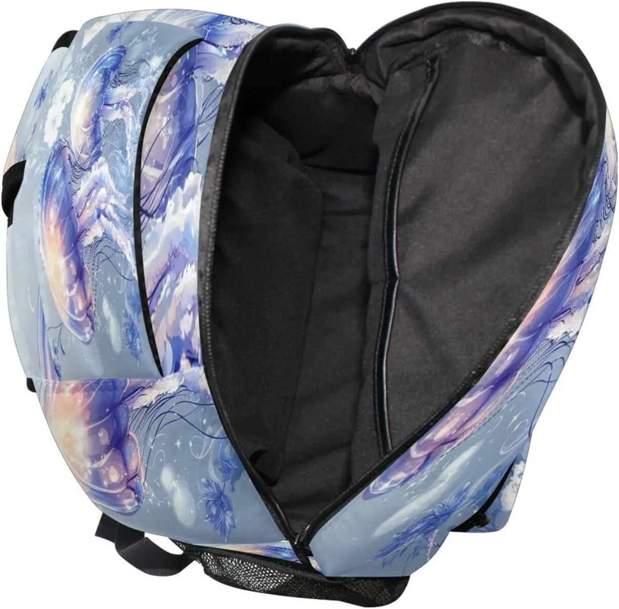 Fun Backpack for Teens Boys Girls Fashion Backpack with Chest Strap for College Work Beauty Jellyfish Silver