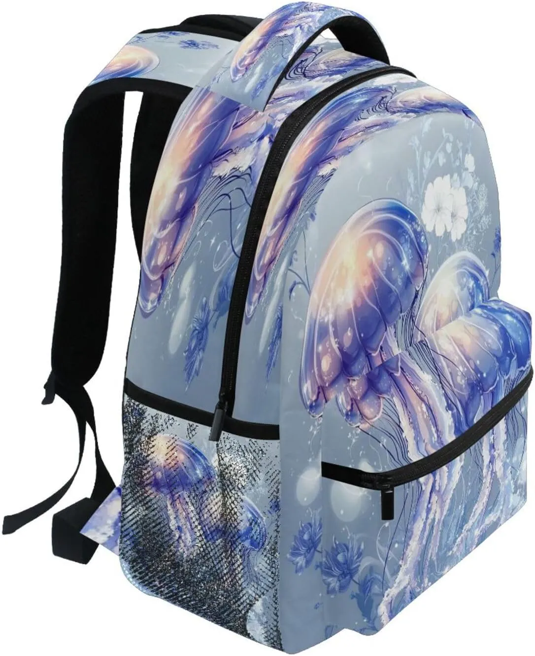 Fun Backpack for Teens Boys Girls Fashion Backpack with Chest Strap for College Work Beauty Jellyfish Silver