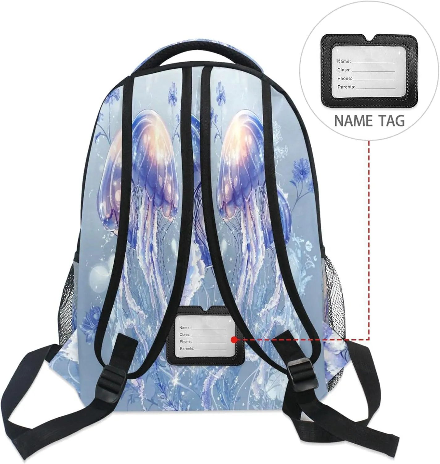 Fun Backpack for Teens Boys Girls Fashion Backpack with Chest Strap for College Work Beauty Jellyfish Silver