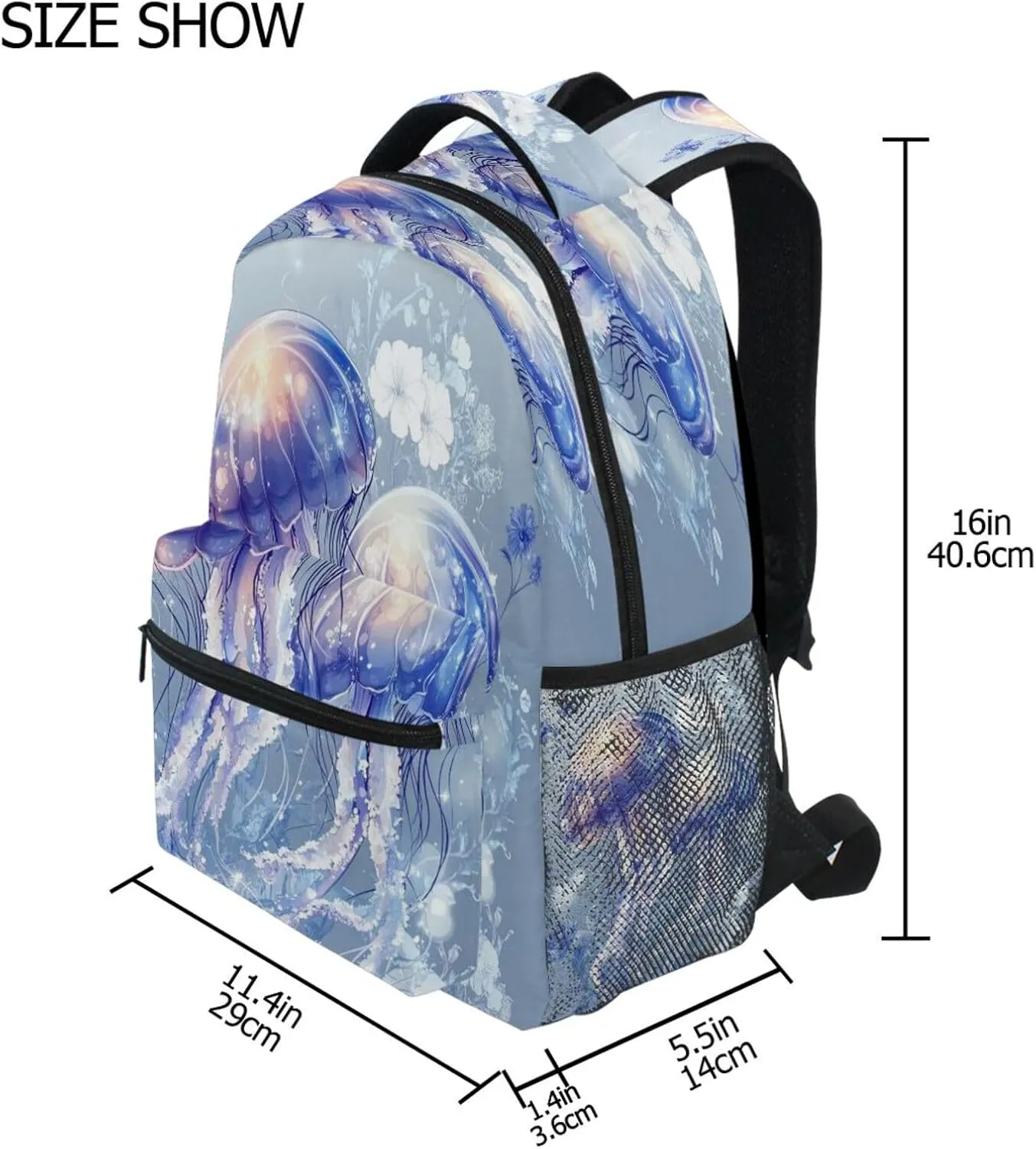 Fun Backpack for Teens Boys Girls Fashion Backpack with Chest Strap for College Work Beauty Jellyfish Silver