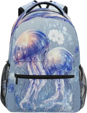 Fun Backpack for Teens Boys Girls Fashion Backpack with Chest Strap for College Work Beauty Jellyfish Silver