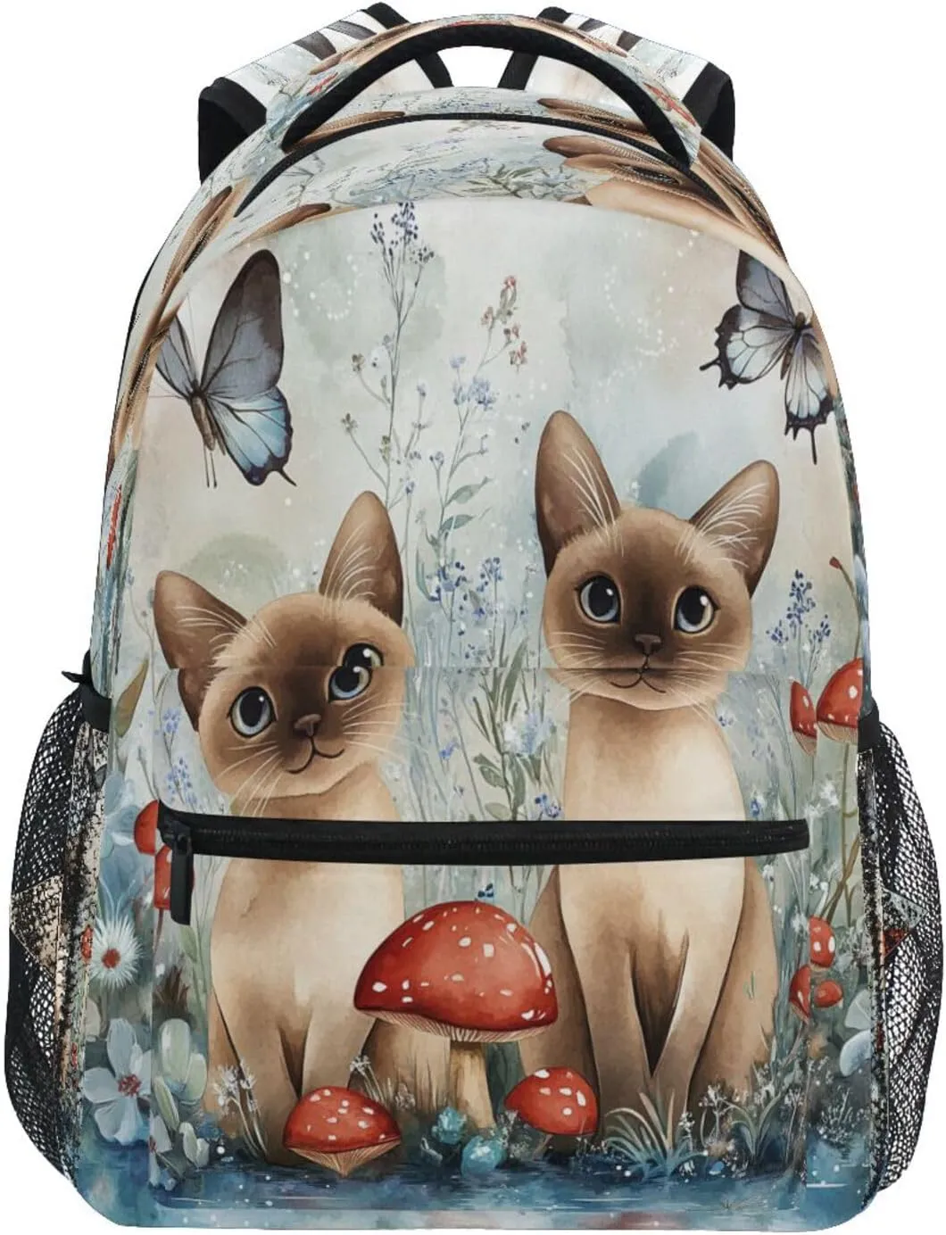 Fun Backpack for Teens Boys Girls Fashion Diaper Bag Backpack with Chest Strap for Travel Trip Cartoon Tonkinese Cats A River