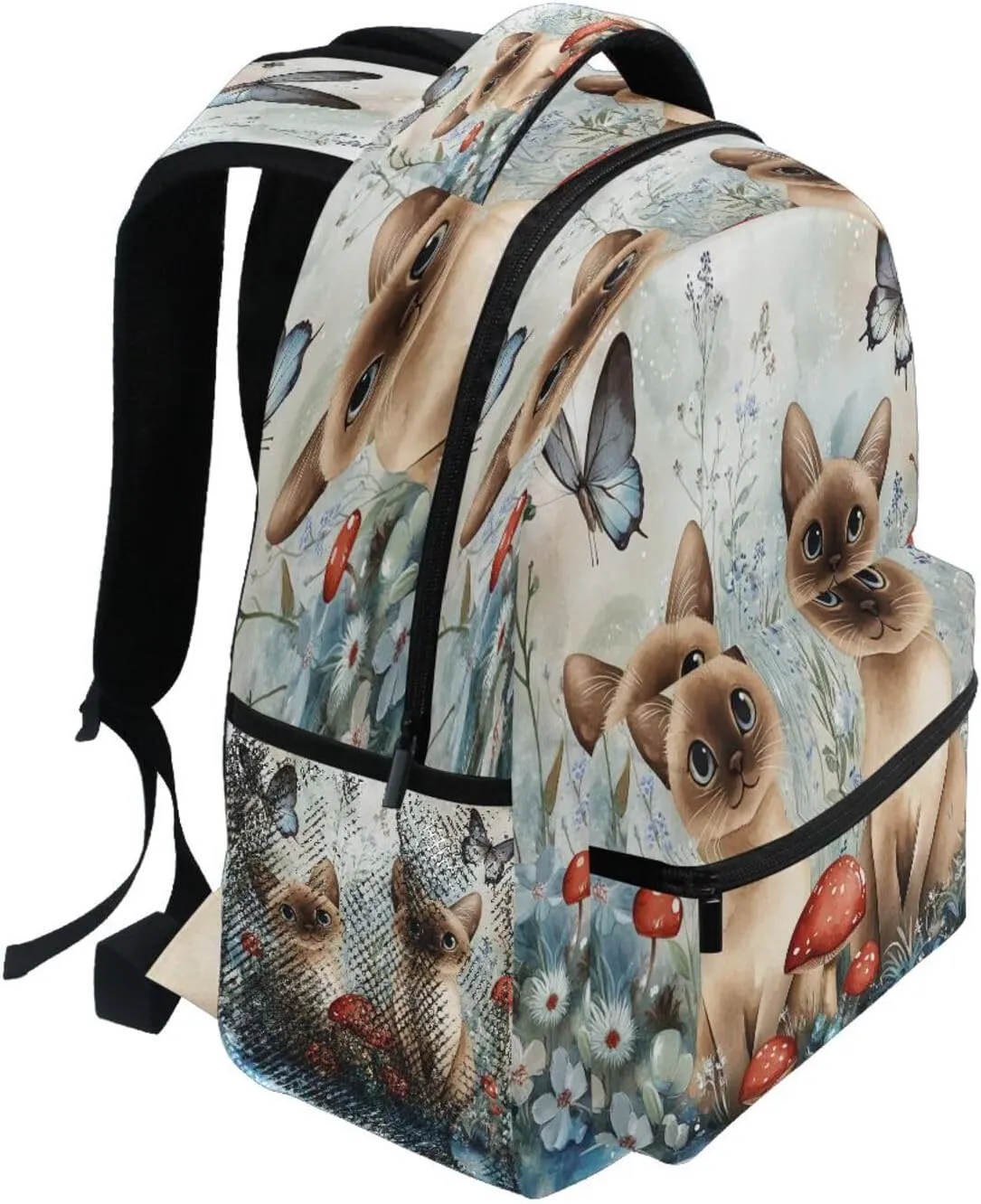 Fun Backpack for Teens Boys Girls Fashion Diaper Bag Backpack with Chest Strap for Travel Trip Cartoon Tonkinese Cats A River