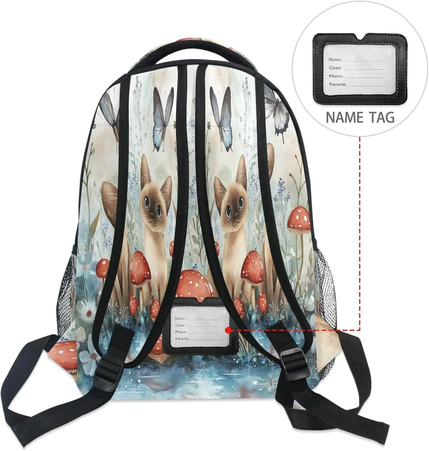 Fun Backpack for Teens Boys Girls Fashion Diaper Bag Backpack with Chest Strap for Travel Trip Cartoon Tonkinese Cats A River