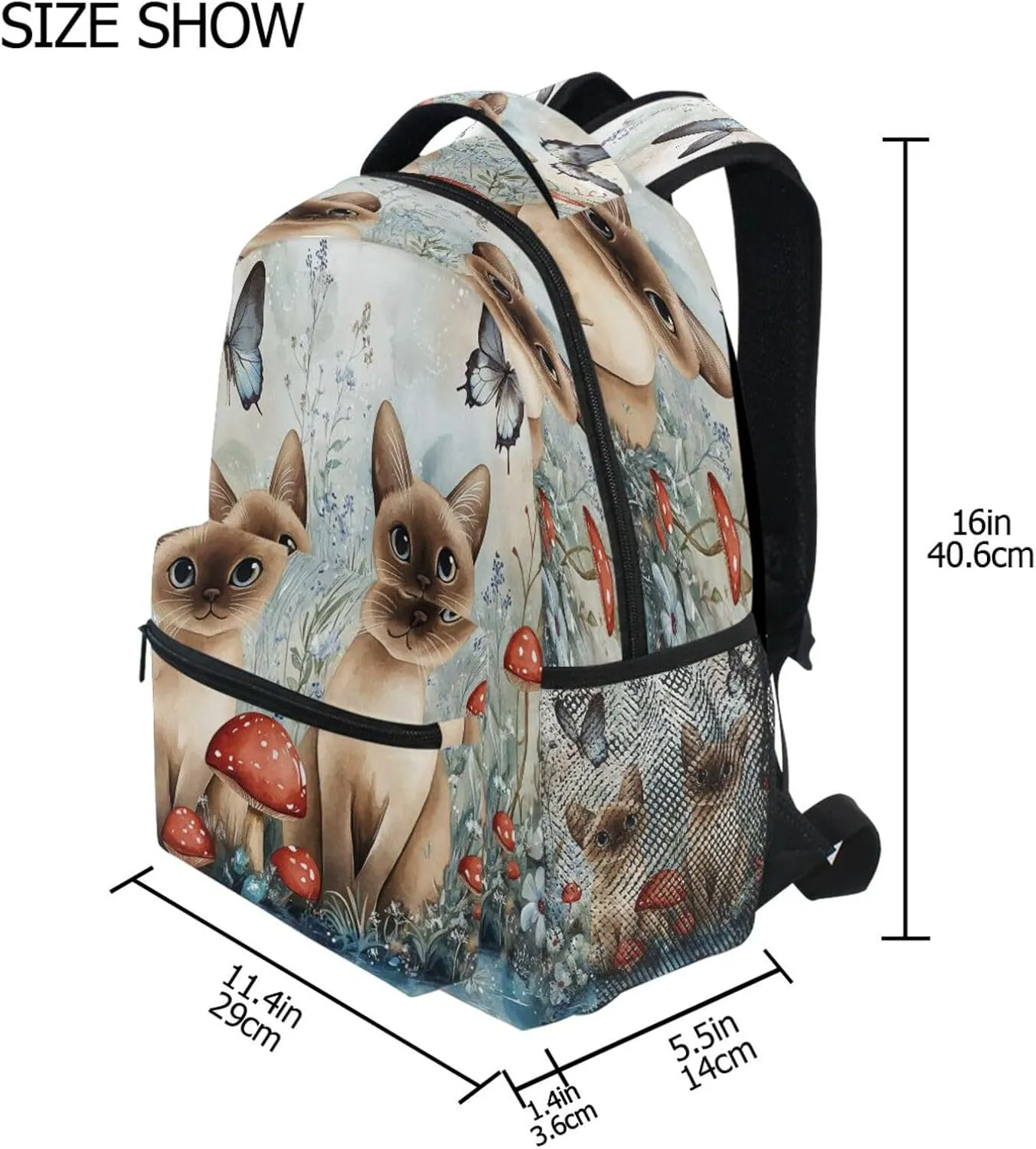 Fun Backpack for Teens Boys Girls Fashion Diaper Bag Backpack with Chest Strap for Travel Trip Cartoon Tonkinese Cats A River