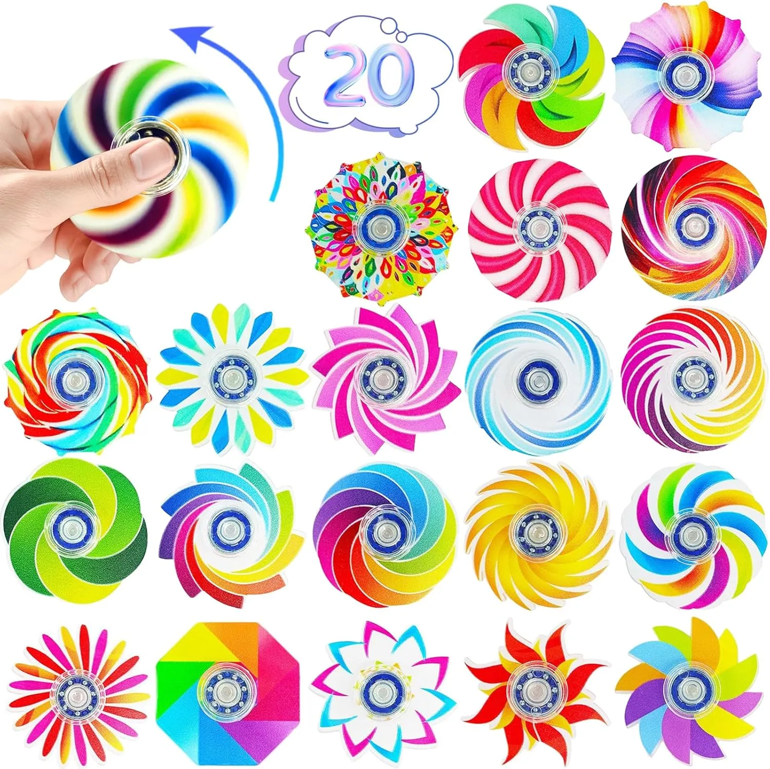 Funny Fidget Spinner Bulk Toys Mini 20 Pcs,Birthday Gifts Party Favors Supplies Goodie Bags Stuffers for Kids Adults,Sensory Toys for Boys Girls Anxiety Stress Relief,Treasure Box Toy Classroom Prizes