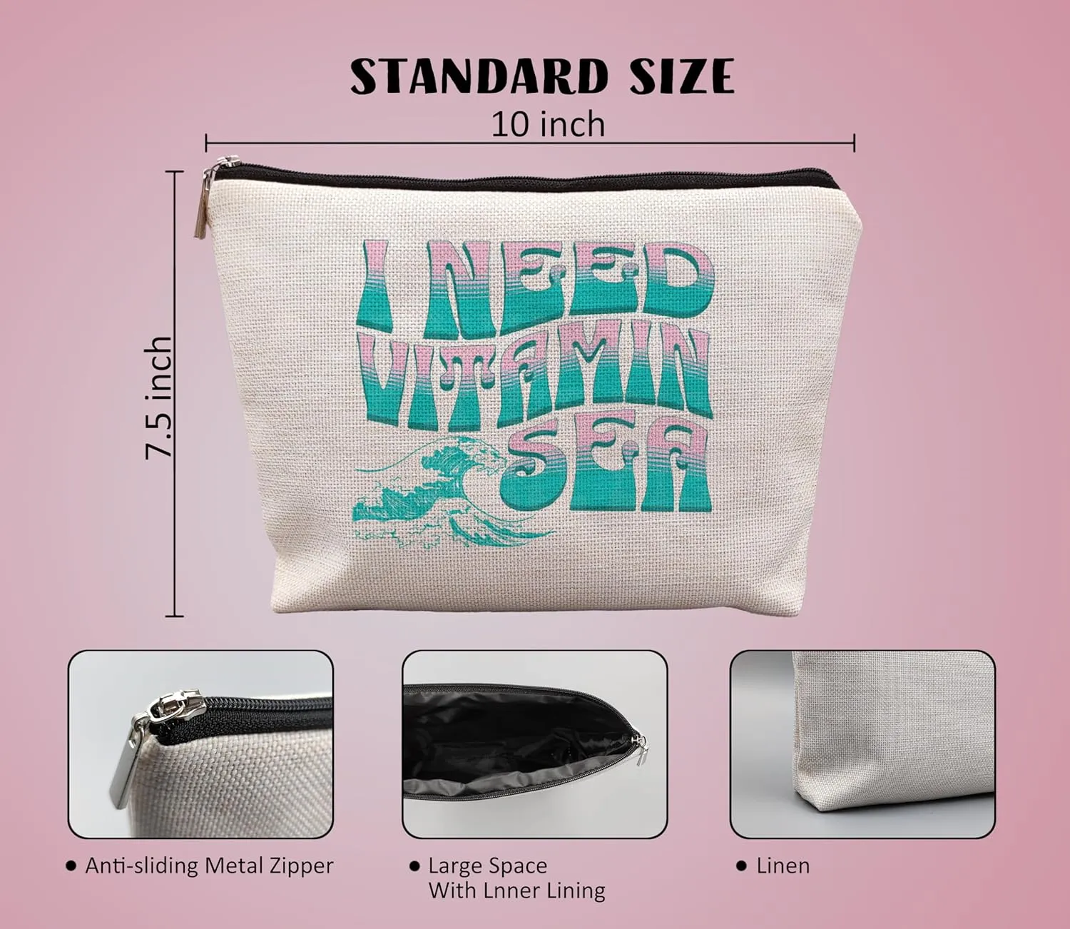 Funny Summer Beach Makeup Bag Gifts for Women, Beach Cosmetic Bag, Beach Stuff for Women, Beach Gifts for Women Friends, Summer Beach Essentials, Beach Weekend Gifts, I Need Vitamin Sea