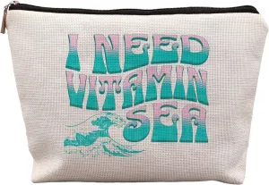 Funny Summer Beach Makeup Bag Gifts for Women, Beach Cosmetic Bag, Beach Stuff for Women, Beach Gifts for Women Friends, Summer Beach Essentials, Beach Weekend Gifts, I Need Vitamin Sea