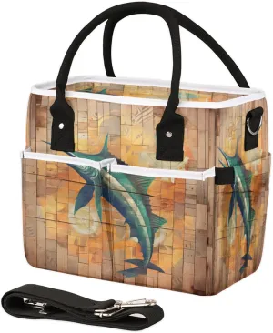 Funny Swordfish Lunch Bag Womens for Work, Large Insulated Lunch Box Reusable Thermal Leakproof Cooler Tote Bags with Shoulder Strap