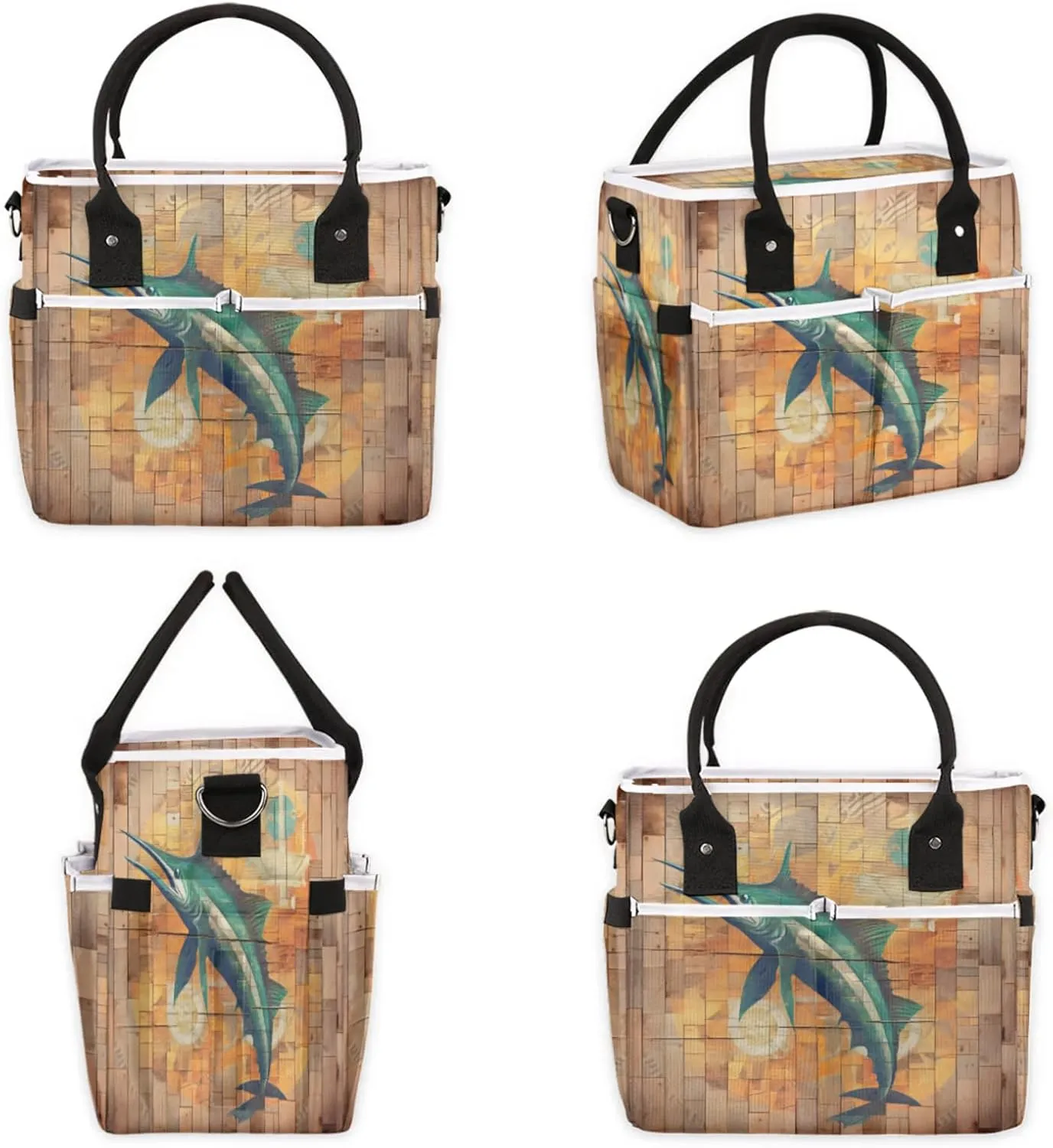 Funny Swordfish Lunch Bag Womens for Work, Large Insulated Lunch Box Reusable Thermal Leakproof Cooler Tote Bags with Shoulder Strap