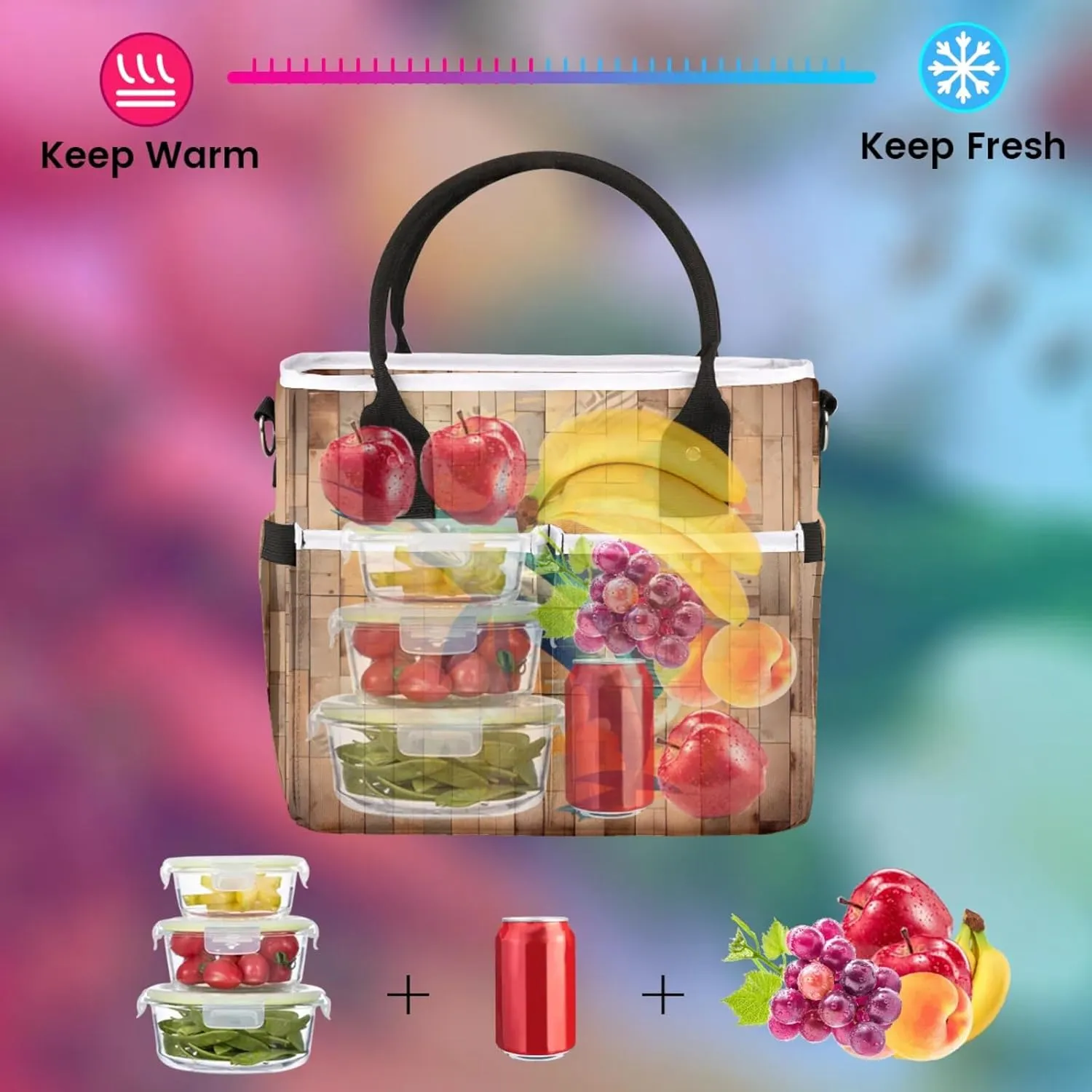 Funny Swordfish Lunch Bag Womens for Work, Large Insulated Lunch Box Reusable Thermal Leakproof Cooler Tote Bags with Shoulder Strap