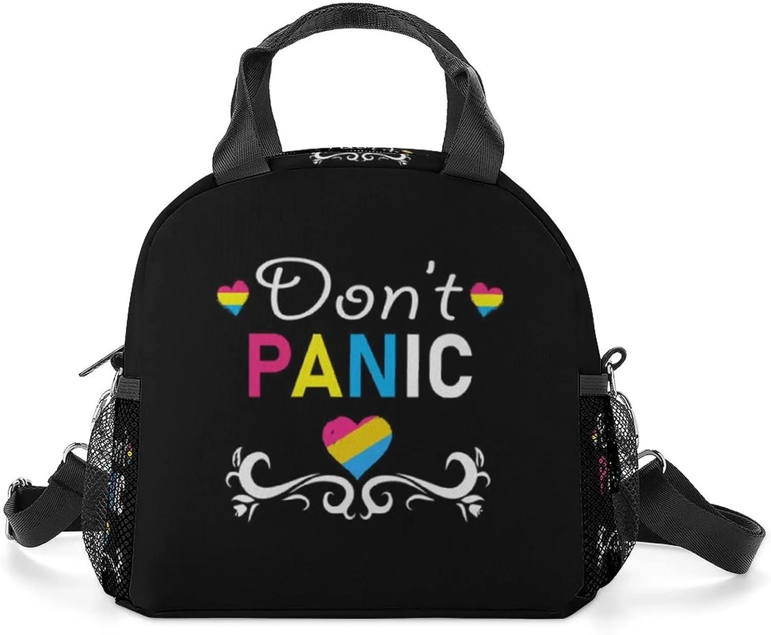 FunnyStar Don't Panic Pansexual LGBT Pride Lunch Bag Insulated Meal Box Cooler Tote With Adjustable Shoulder Strap & Side Mesh Pocket