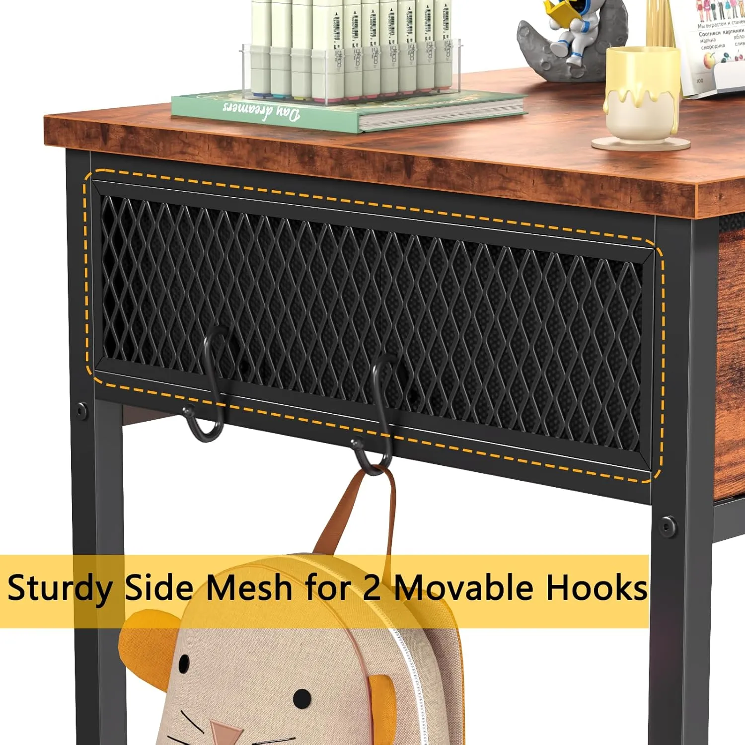 Furologee Computer Desk with 2 Fabric Drawers, 36 Inch Small Home Office Writing Desk, Vanity Desk with Hooks, Simple Study Desk for Small Spaces, Makeup Dressing Table, Rustic Brown