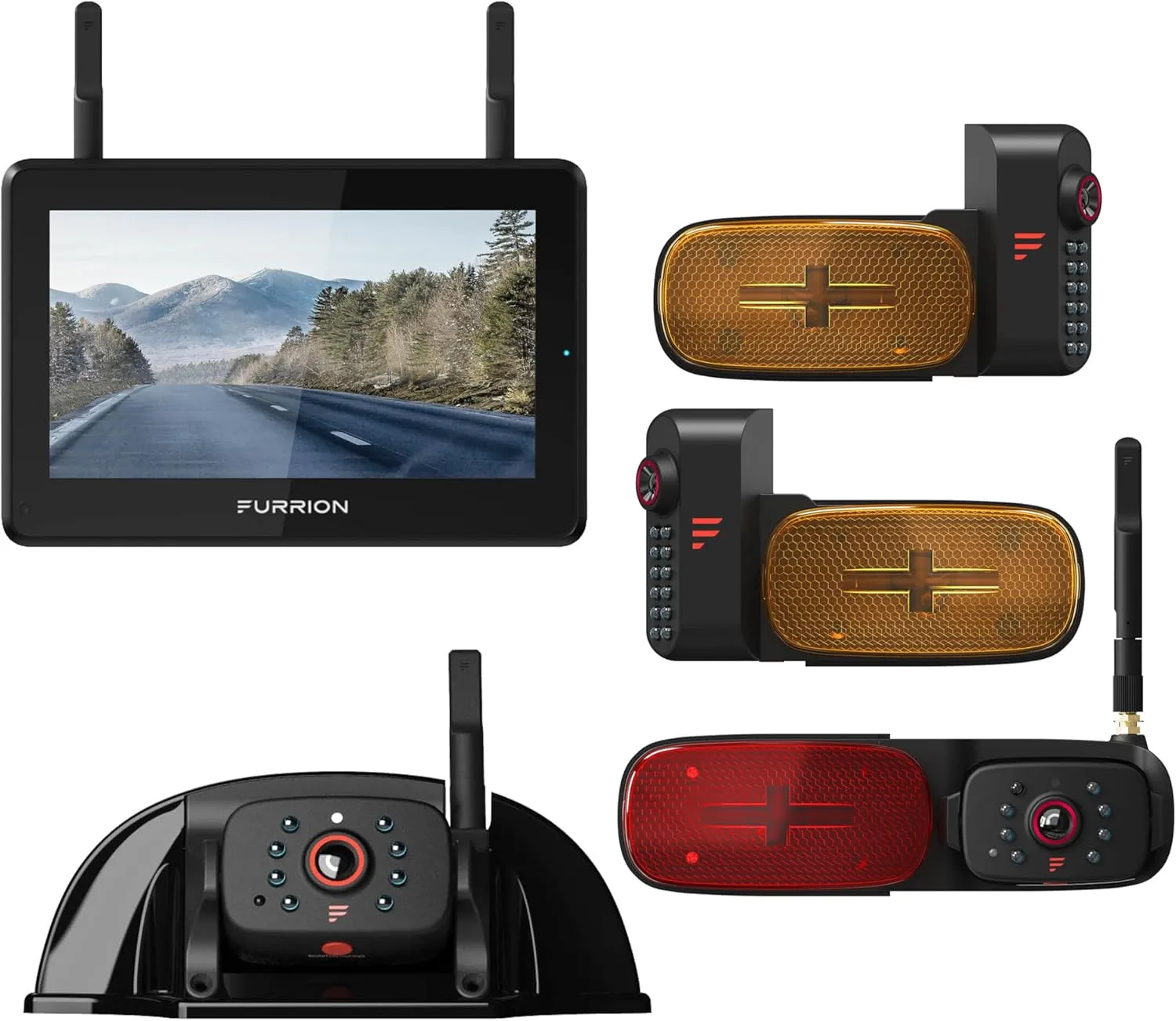 Furrion 2021124366 Vision S  7" Monitor and Side Camera Pair and Rear Camera and Sharkfin Camera