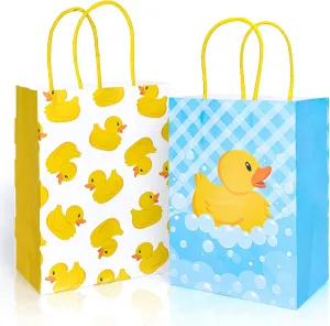 FYSUIMU 24Pcs Yellow Duck Paper Bags with Handles - Cute Rubber Duck Gift Treat Bags - Baby Shower & Birthday Party Supplies