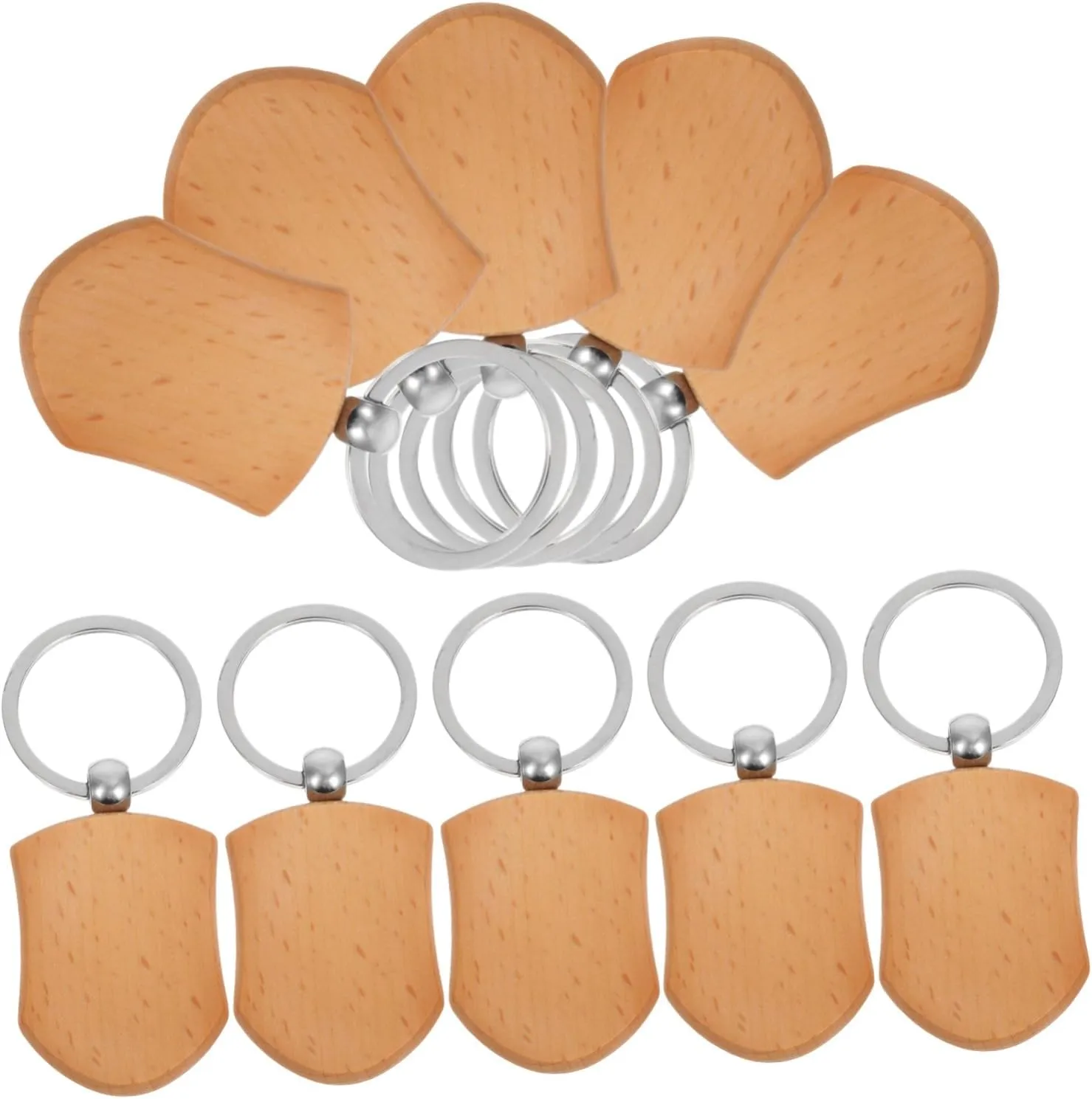 Gadpiparty 10Pcs Wooden Keychains Kit Unfinished for DIY Crafts and Engraving for Personalizing Bags and Keys Durable Wood Craft Supplies