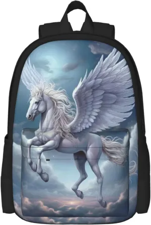 Galaxy Pegasus Horse Kids Backpacks 17 Inch Plus School Bookbag Children Travel Shoulder Bag Casual Daypack Laptop Bag for Unisex Teens Girls Boys 1-5th Grade