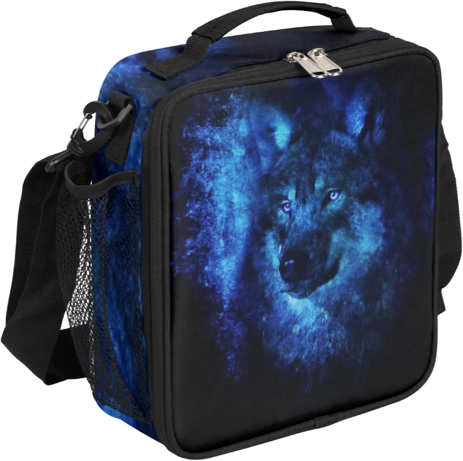 Galaxy Wolf Lunch Box for Kids Boys, Insulated Lunch Bag Reusable Thermal Lunchbox Cooler Tote Handbag with Removable Adjustable Shoulder Strap for Adults Women Men Picnic Work School