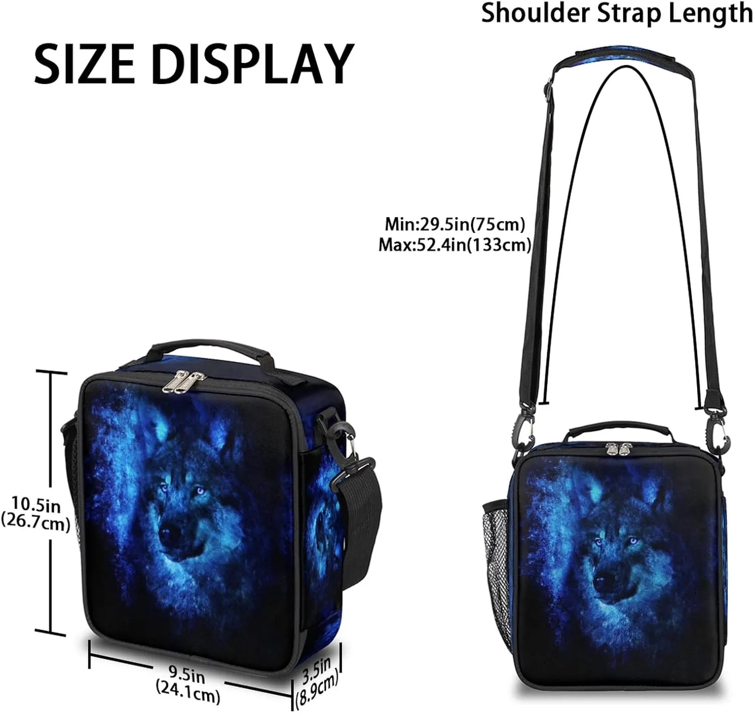 Galaxy Wolf Lunch Box for Kids Boys, Insulated Lunch Bag Reusable Thermal Lunchbox Cooler Tote Handbag with Removable Adjustable Shoulder Strap for Adults Women Men Picnic Work School