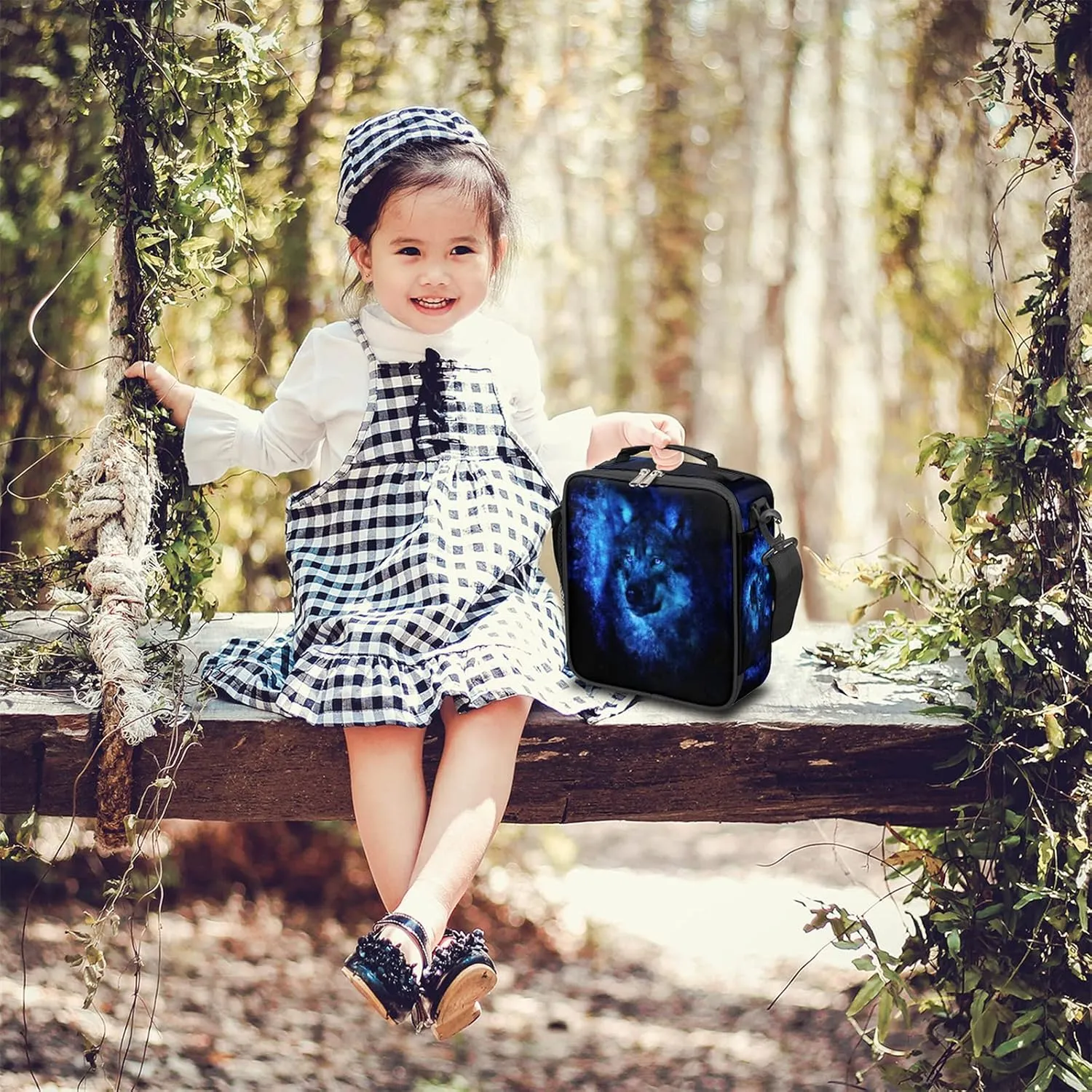 Galaxy Wolf Lunch Box for Kids Boys, Insulated Lunch Bag Reusable Thermal Lunchbox Cooler Tote Handbag with Removable Adjustable Shoulder Strap for Adults Women Men Picnic Work School