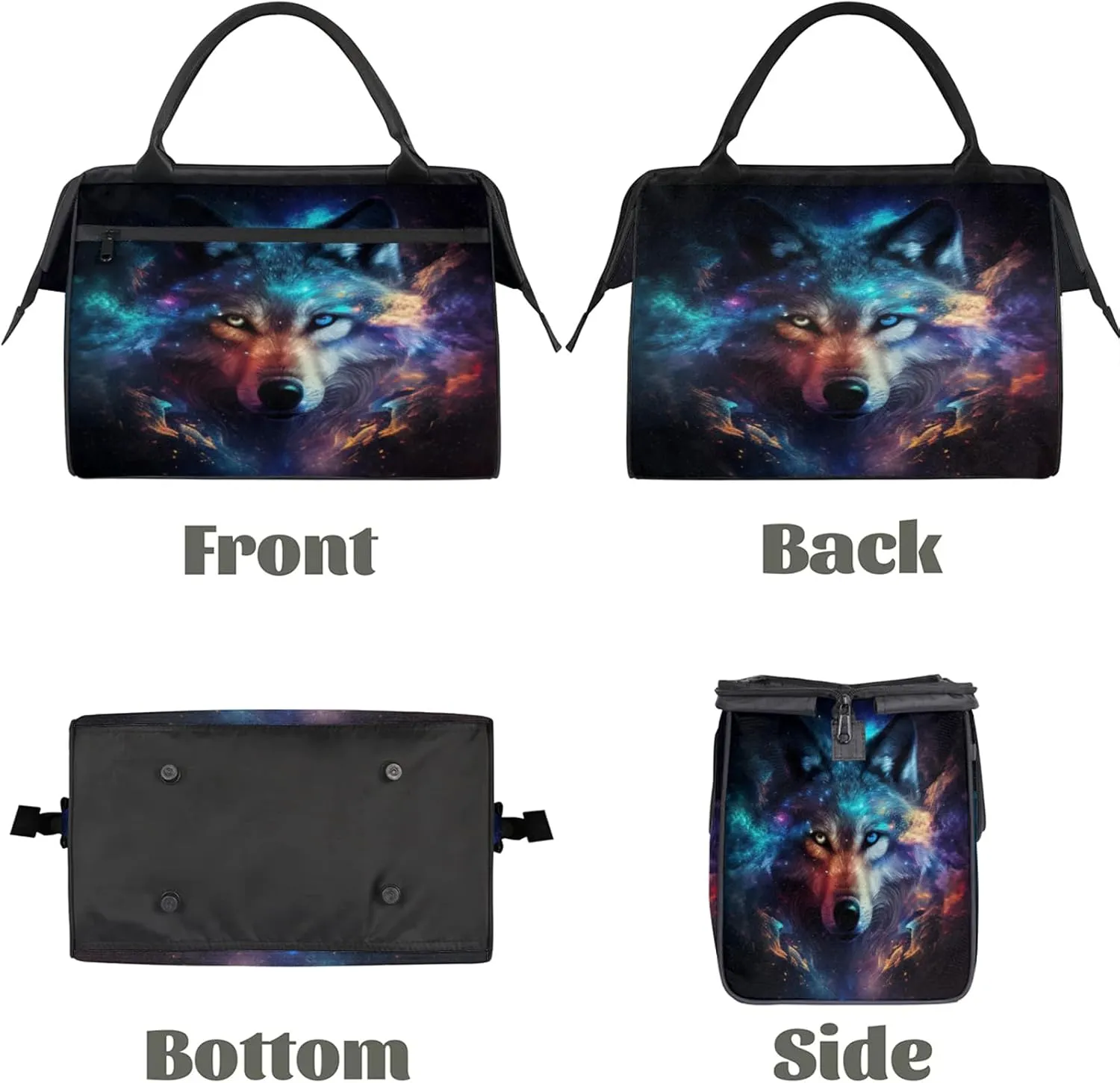 Galaxy Wolf Rainbow Travel Duffel Bag Gym Tote Bag for Women Men Waterproof Weekend Overnight Bag Carry On Tote Luggage with Pocket Personal Item Bags Sports Bag fit Travel Sports Gym Yoga