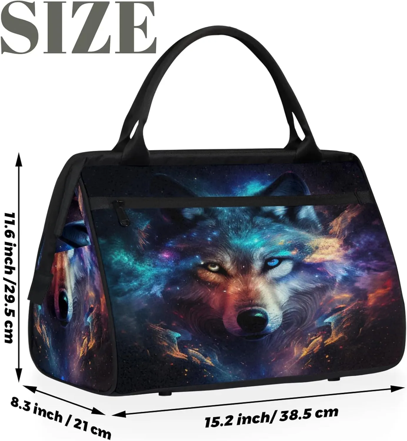 Galaxy Wolf Rainbow Travel Duffel Bag Gym Tote Bag for Women Men Waterproof Weekend Overnight Bag Carry On Tote Luggage with Pocket Personal Item Bags Sports Bag fit Travel Sports Gym Yoga