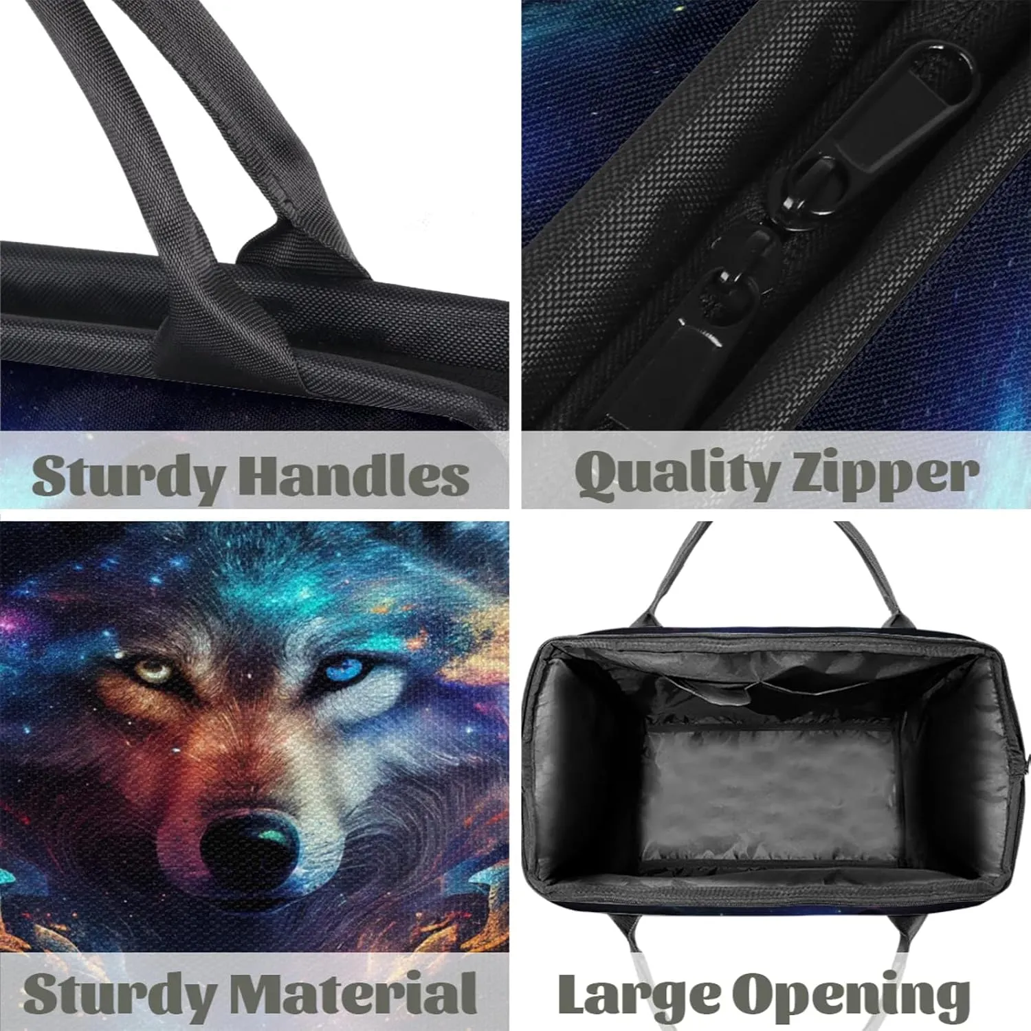 Galaxy Wolf Rainbow Travel Duffel Bag Gym Tote Bag for Women Men Waterproof Weekend Overnight Bag Carry On Tote Luggage with Pocket Personal Item Bags Sports Bag fit Travel Sports Gym Yoga
