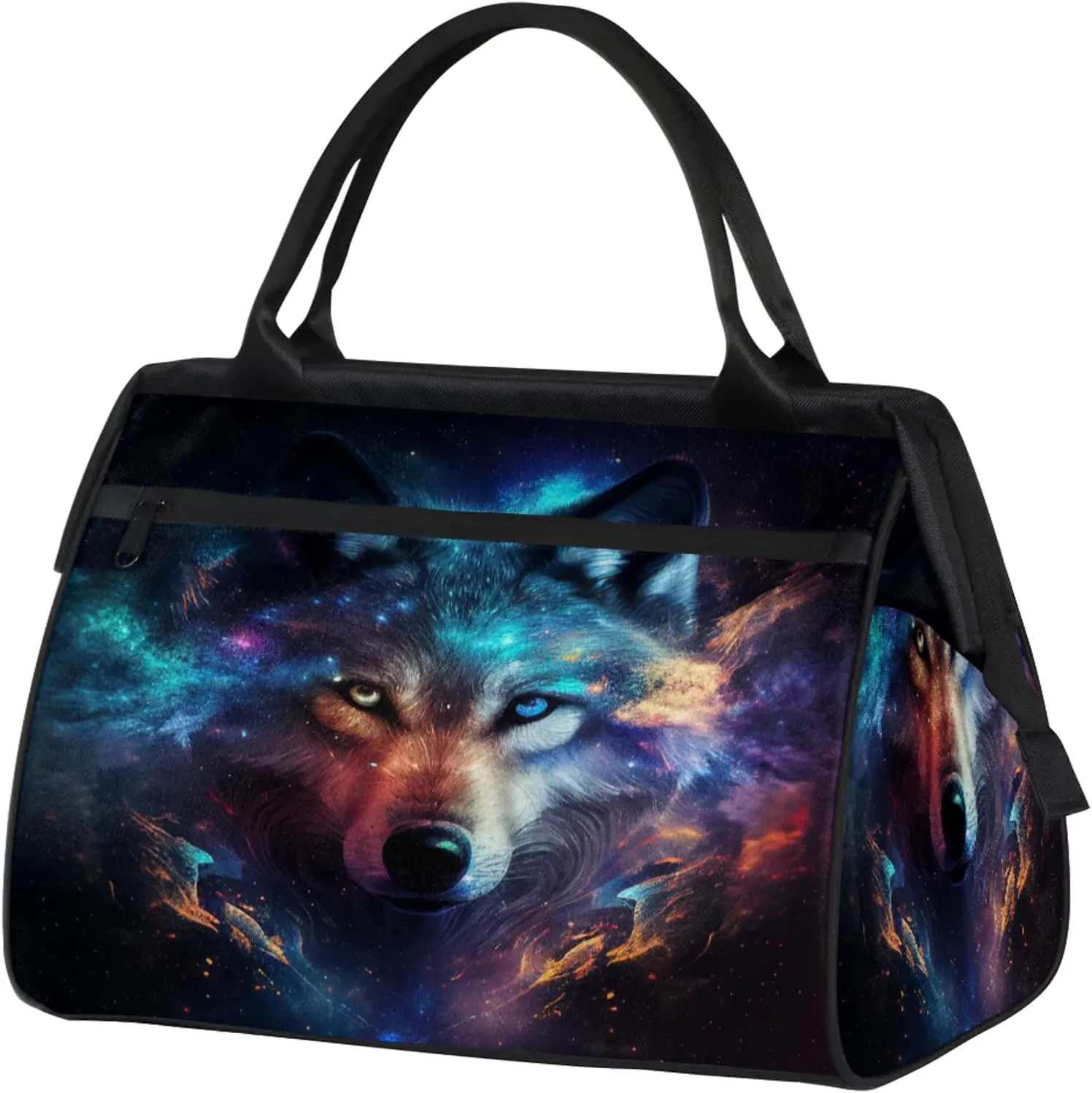 Galaxy Wolf Rainbow Travel Duffel Bag Gym Tote Bag for Women Men Waterproof Weekend Overnight Bag Carry On Tote Luggage with Pocket Personal Item Bags Sports Bag fit Travel Sports Gym Yoga