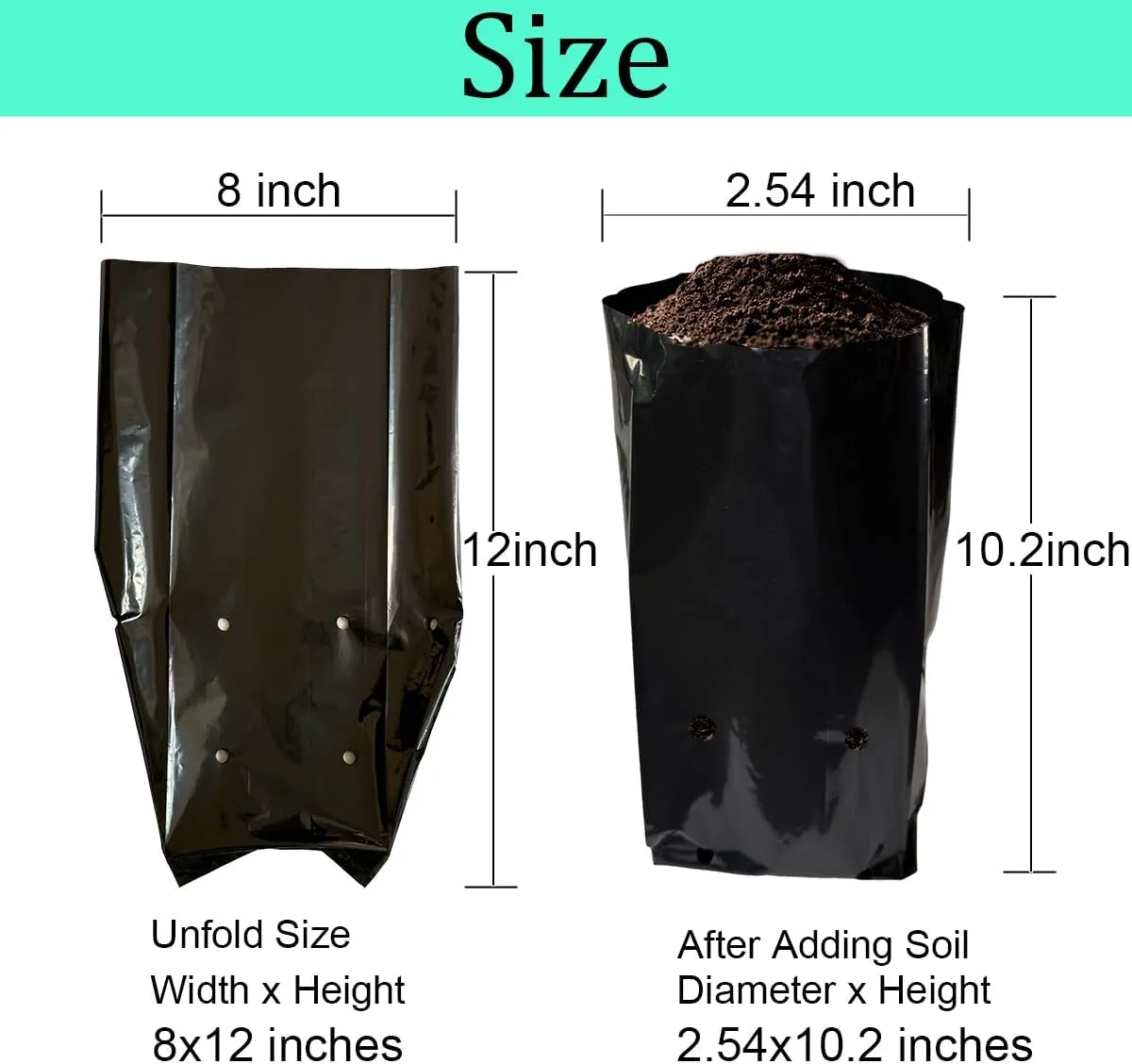 gardtree 8” x 12” 100PCS Thicken Plastic Plant Nursery Bags Nursery Grow Bags for Fruit Trees,PE Seedling Pots Seed Starter Pouch Ideal for Flower, Starting Saplings, Plant Grow Container