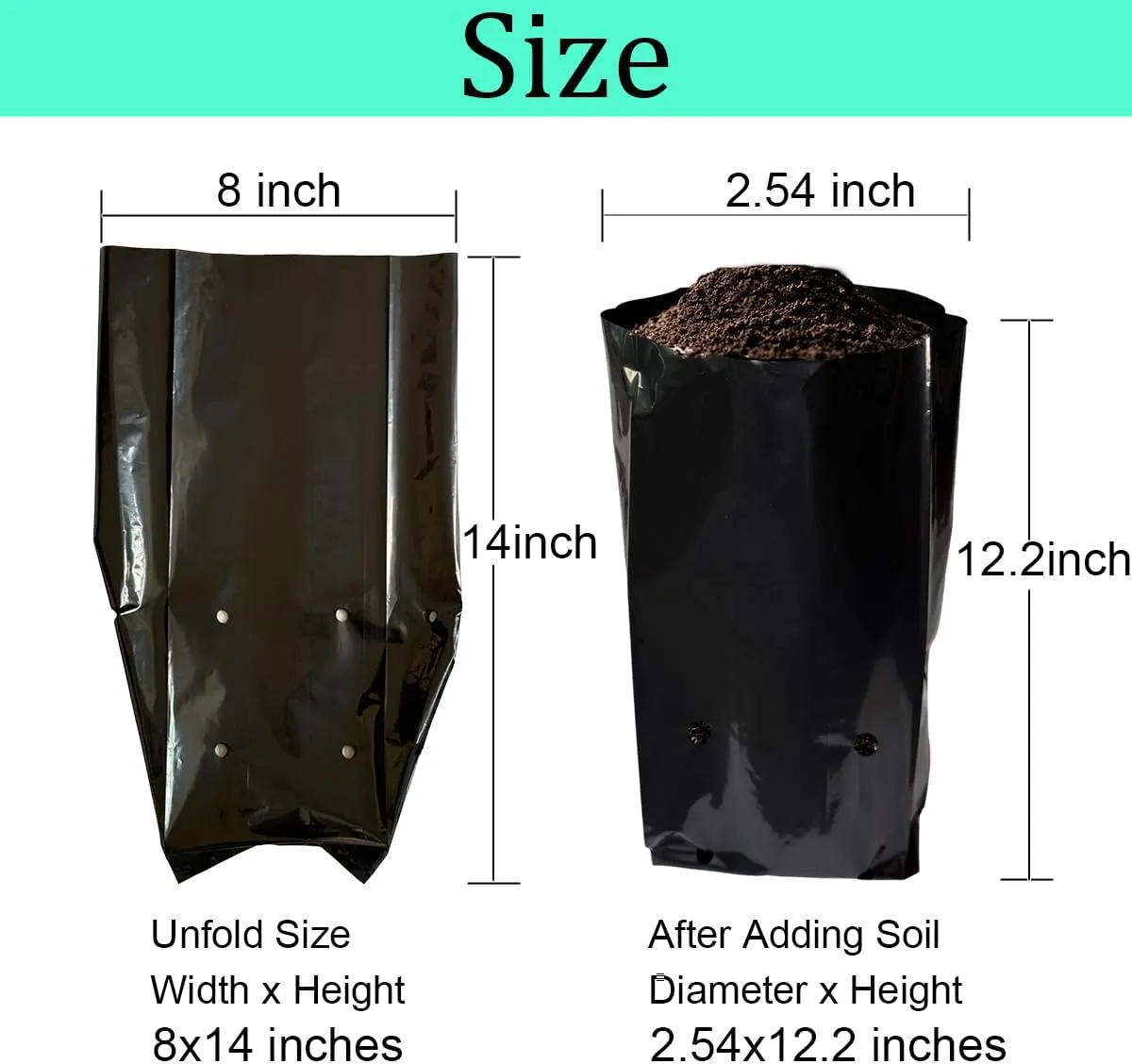 gardtree 8” x 14” 100PCS Thicken Plastic Plant Nursery Bags Nursery Grow Bags for Fruit Trees,PE Seedling Pots Seed Starter Pouch Ideal for Flower, Starting Saplings, Plant Grow Container