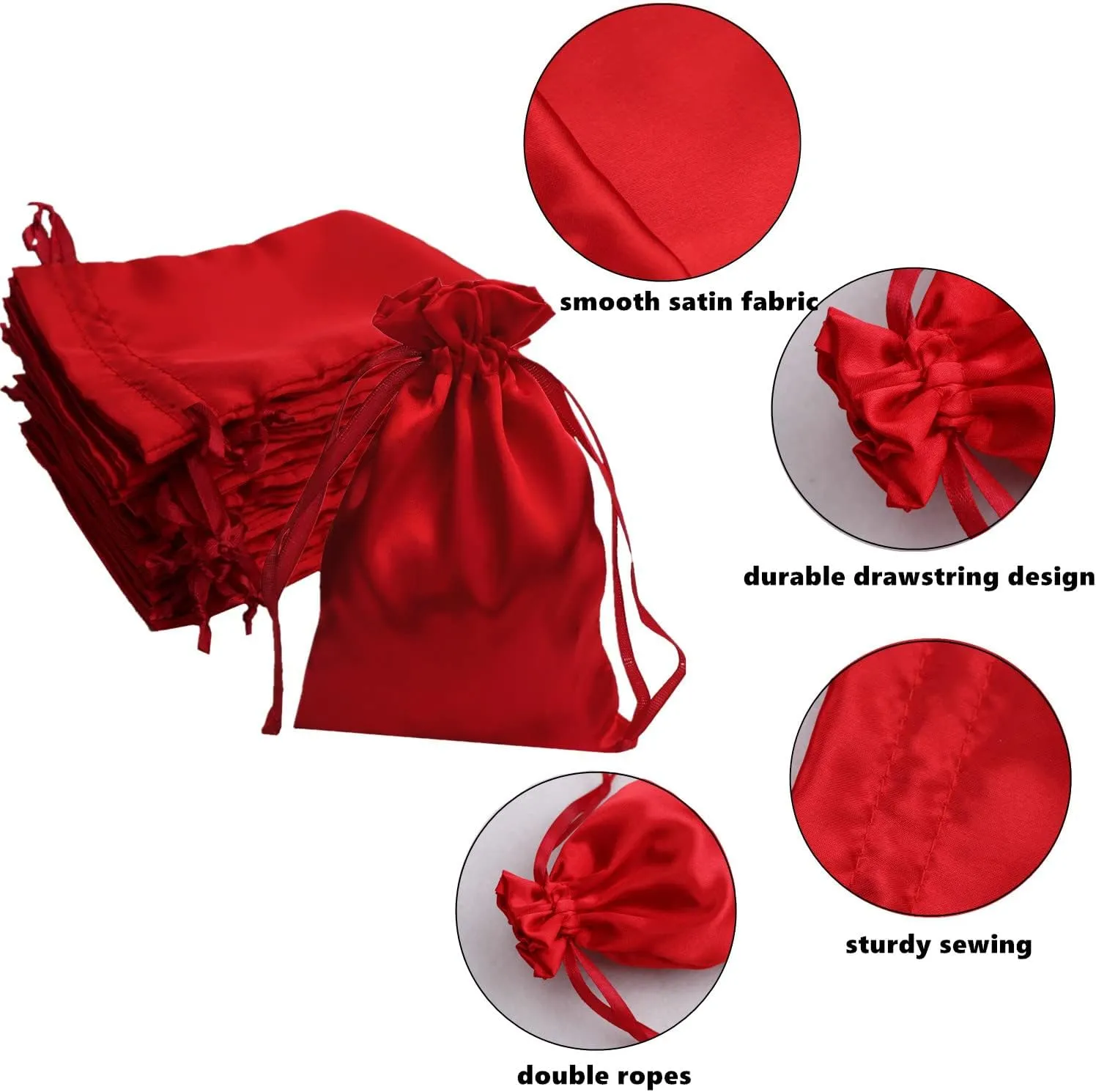 Gbateri 35 PCS Satin Gift Bag Drawstring Pouch Bags - Jewelry Fabric Drawstring Pouches - Baby Shower Bags - Christmas Gift Bags - Party Favor Bags for Wedding Favors Bridal Shower Birthday Candy(Red)