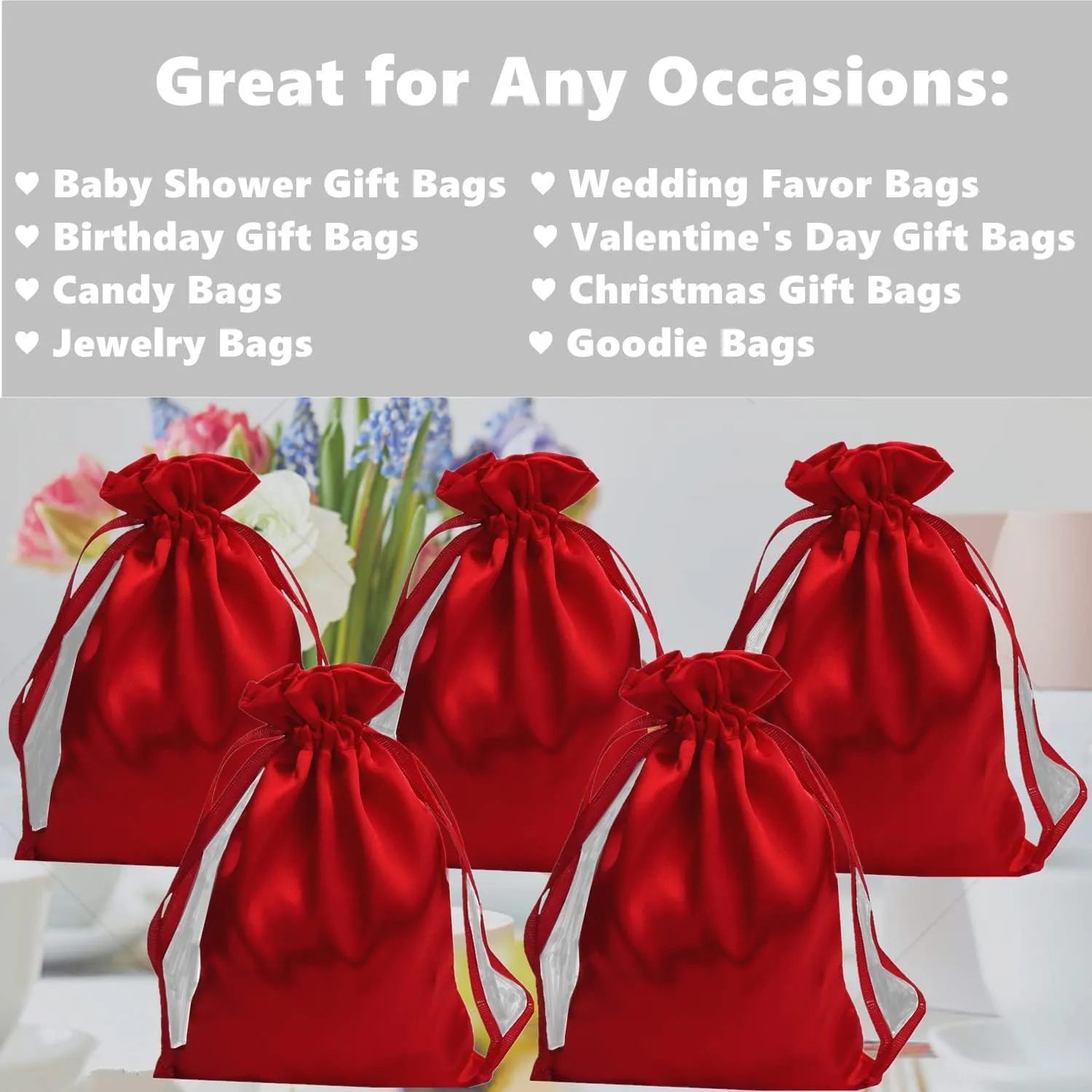 Gbateri 35 PCS Satin Gift Bag Drawstring Pouch Bags - Jewelry Fabric Drawstring Pouches - Baby Shower Bags - Christmas Gift Bags - Party Favor Bags for Wedding Favors Bridal Shower Birthday Candy(Red)