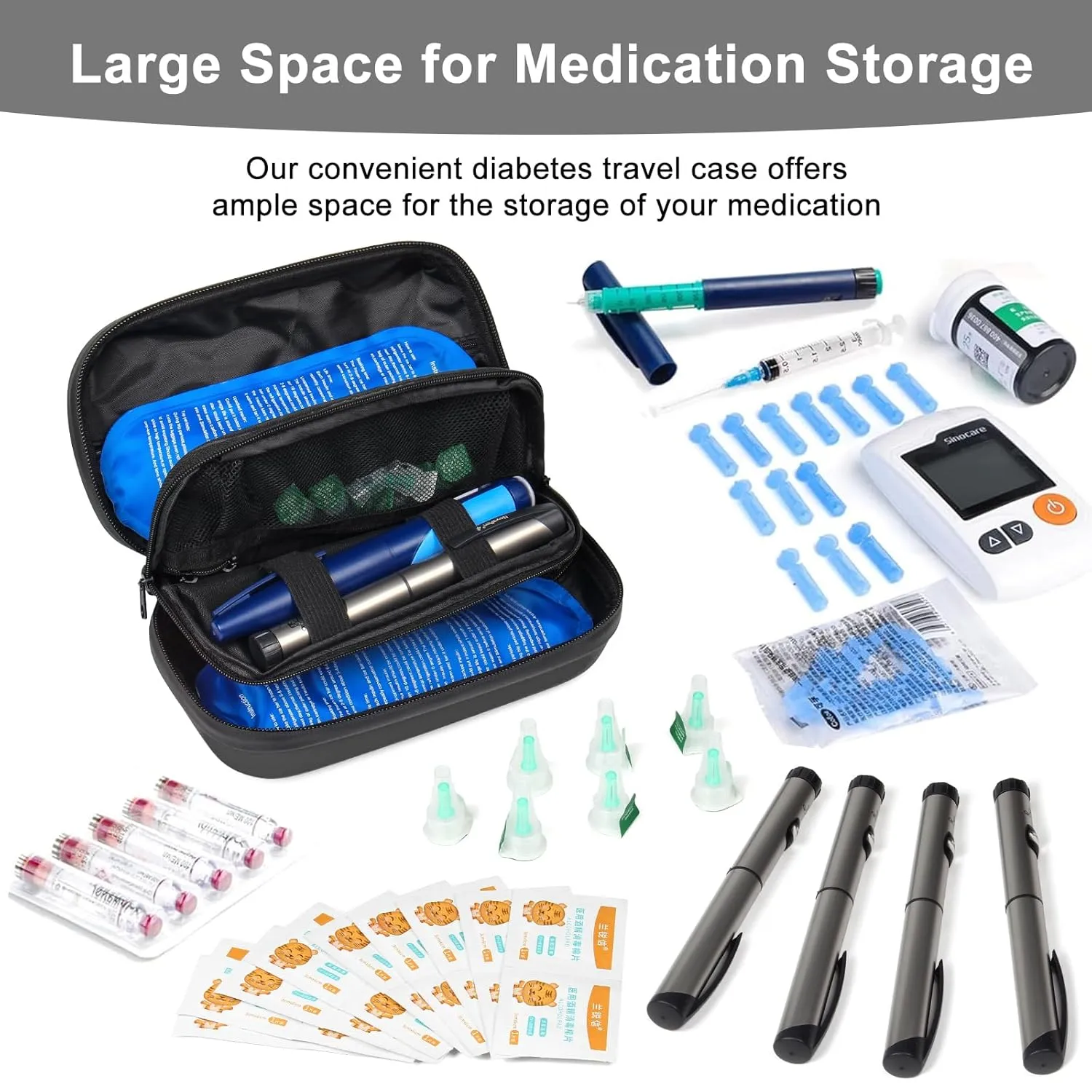 GEAoffice 2 Pack Portable Insulin Travel Case, EVA Insulin Cooler Case with Thermometer Display, Reusable Insulin Pen Cooler Travel Case for Ozempic, Medication Cooler Bag for Travel with 2 Ice Bag