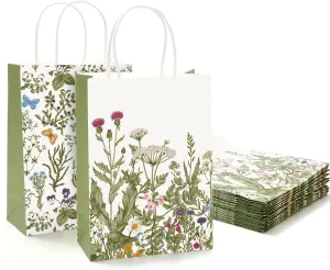 Generic AnyDesign 36Pcs Green Wildflower Paper Gift Bags Vintage Wild Floral Party Favor Bags with Handles Decorative Goodie Candy Treat Bags for Spring Party Supplies