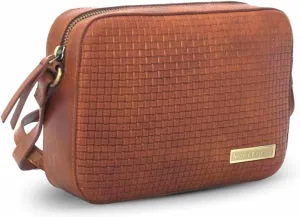 Genuine Tan Brown Calf Leather Designer Crossbody Purse Slim, Small, Sling Bag for Woman with Adjustable Strap, Zipper Top Opening, Elegant Camera Bag