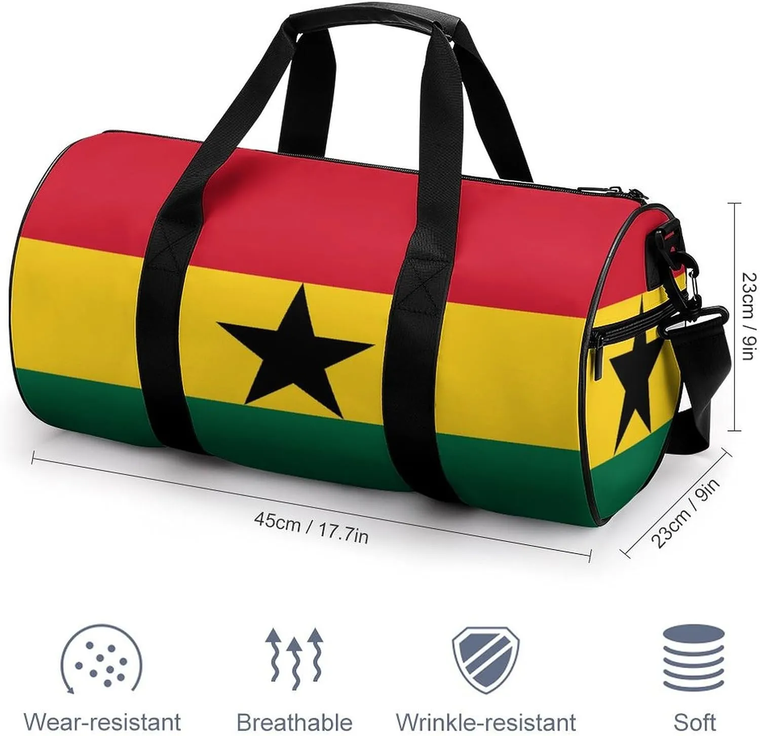 Ghana Flag Gym Bag for Men Women with Wet Pocket Travel Duffel Sports Overnight Weekender