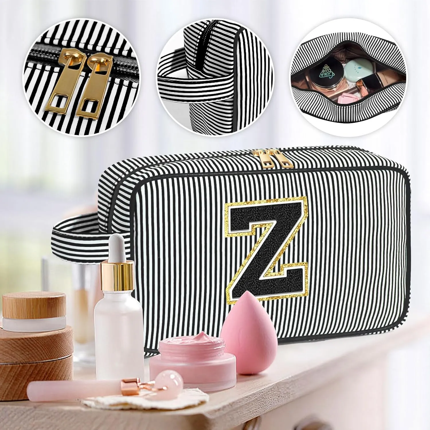 Gifts for Sister,Sisters Gifts from Sister,Initial Makeup Bag Personalized Gifts,Cute Makeup Bag for Women,Makeup Bag with Zipper Makeup Brush Bag Travel Toiletry Bag Black Z