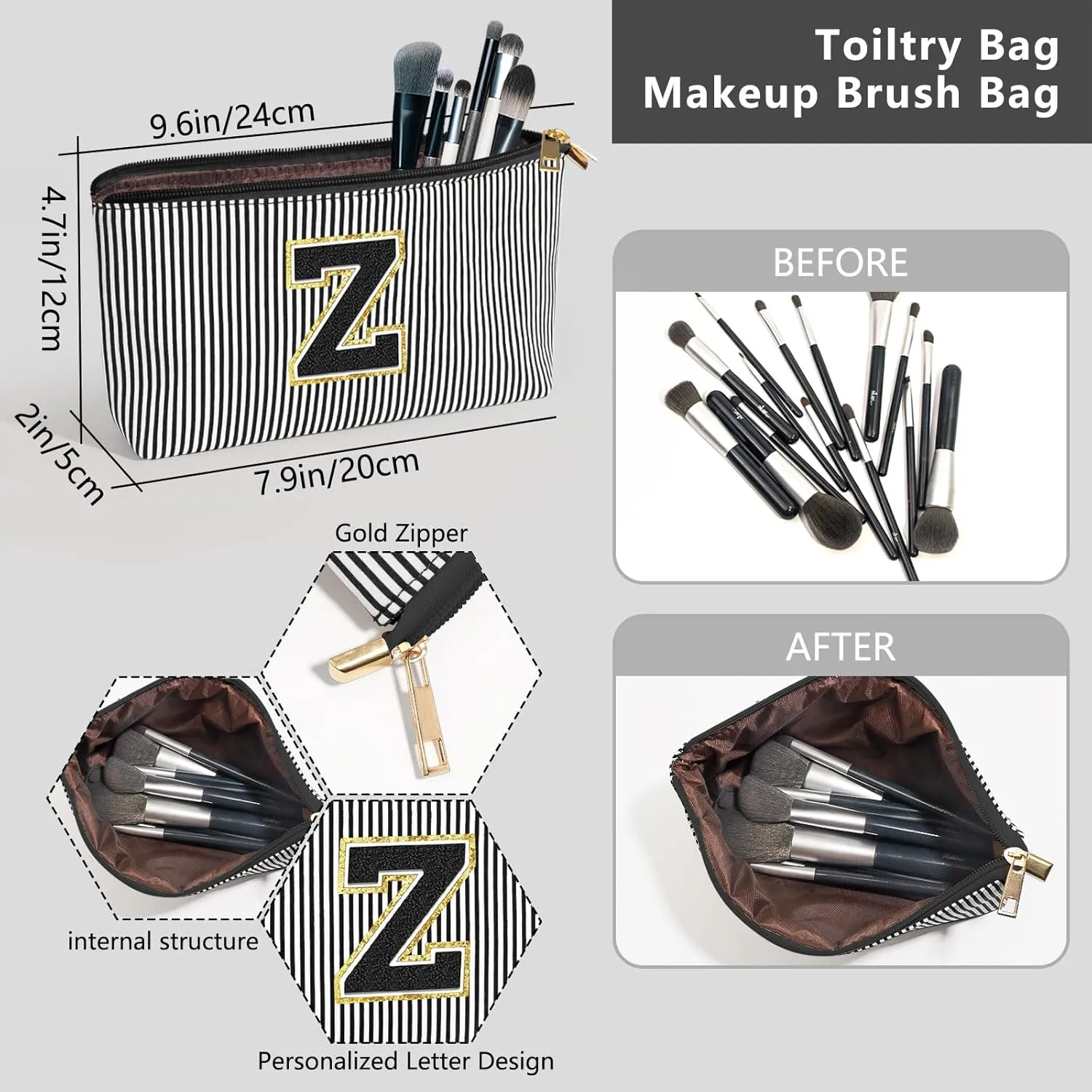 Gifts for Sister,Sisters Gifts from Sister,Initial Makeup Bag Personalized Gifts,Cute Makeup Bag for Women,Makeup Bag with Zipper Makeup Brush Bag Travel Toiletry Bag Black Z