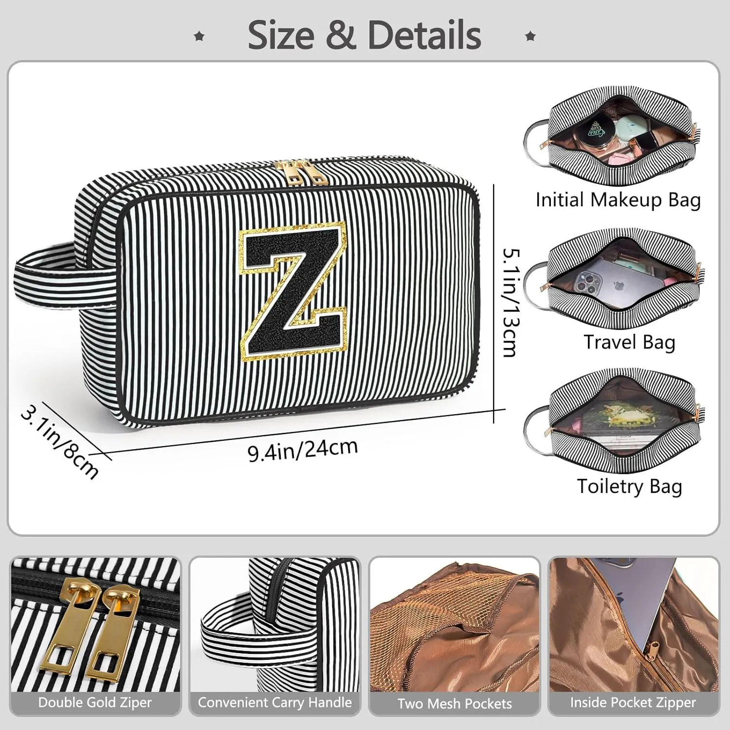 Gifts for Sister,Sisters Gifts from Sister,Initial Makeup Bag Personalized Gifts,Cute Makeup Bag for Women,Makeup Bag with Zipper Makeup Brush Bag Travel Toiletry Bag Black Z