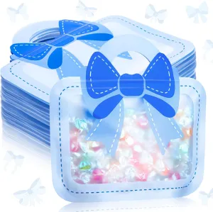 Gilprop 50 Pcs Coquette Bow Goodie Bags Plastic Gift Bag with Bow Handle Cute Candy Treat Pack for Birthday Bachelorette Baby Shower Bridal Shower Party, 7.87 x 7.48in(Blue)