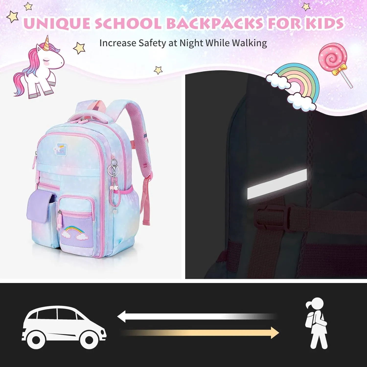 Girls Backpack, School Backpacks 16 * 11.5 * 6.7in for Girls, Cute Book Bag with Compartments for Girl Kid Students Elementary School, Blue