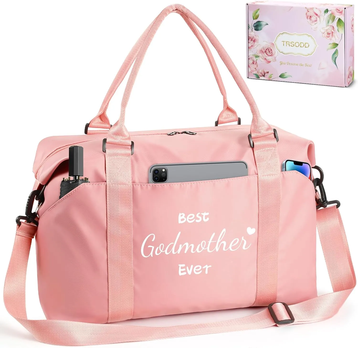 Godmother Mothers Day Gifts Pink Travel Duffle Bag Birthday Gifts for Women Best Godmother Ever Waterproof Weekender Bag
