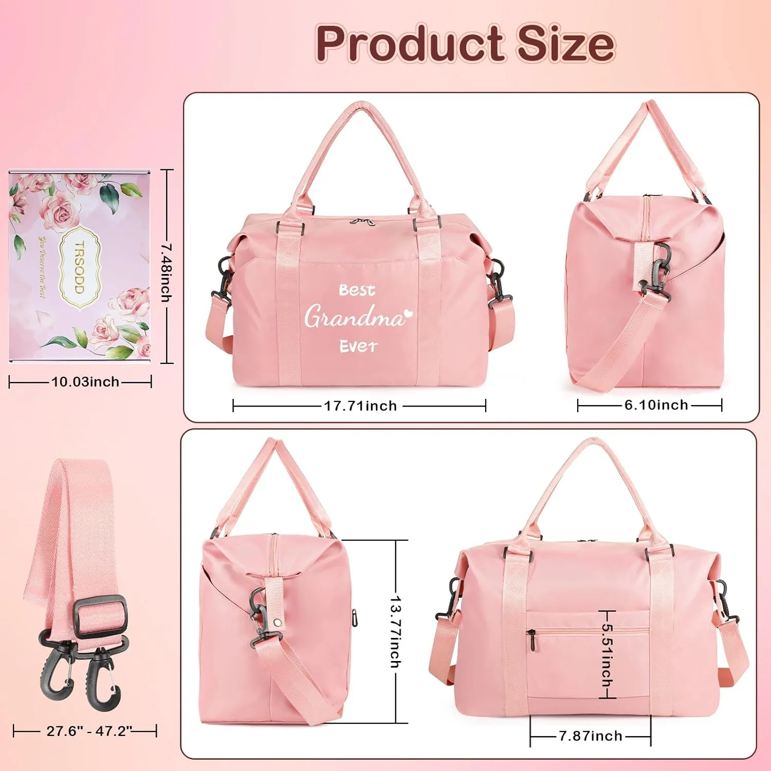 Godmother Mothers Day Gifts Pink Travel Duffle Bag Birthday Gifts for Women Best Godmother Ever Waterproof Weekender Bag