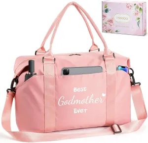 Godmother Mothers Day Gifts Pink Travel Duffle Bag Birthday Gifts for Women Best Godmother Ever Waterproof Weekender Bag